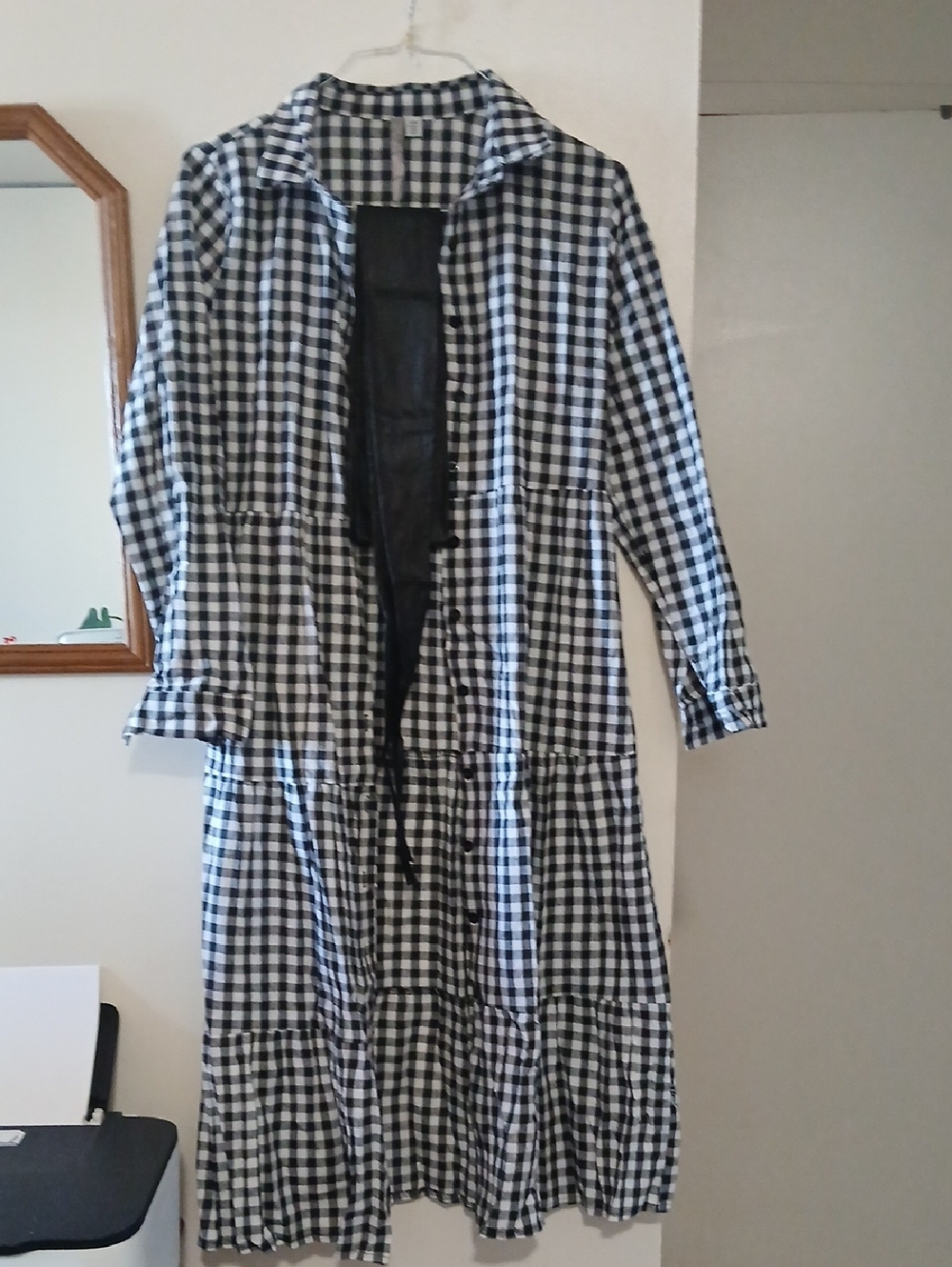 Black & White Gingham Tiered Long Shirt Jacket